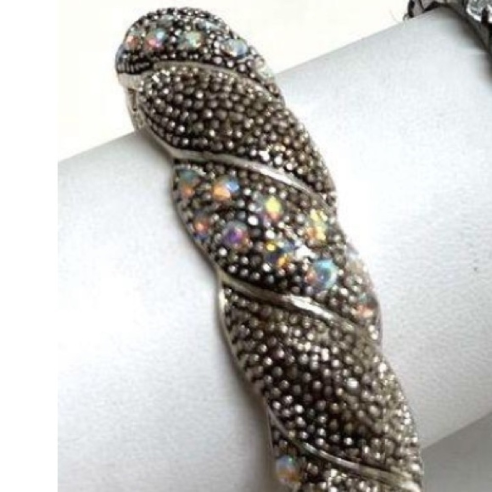 Silver and rhinestone clasp bangle bracelet